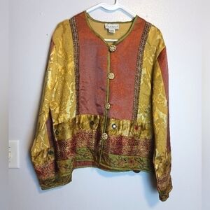 Flashback Button Up Patchwork Quilted Blazer Jacket Vintage Size Large